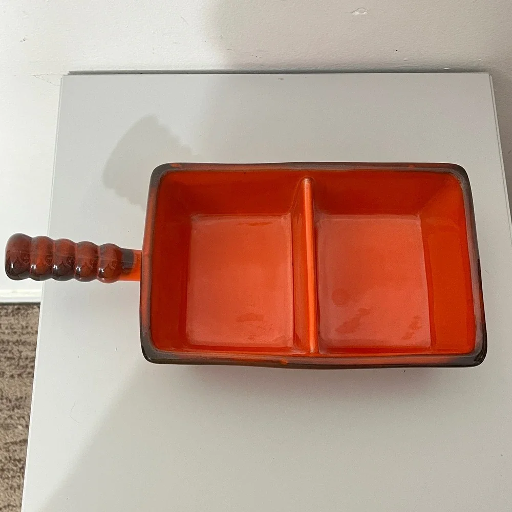 Metlox Poppytrail Vernon Red Divided Baking Dish  Orange 1960s‎ Vintage